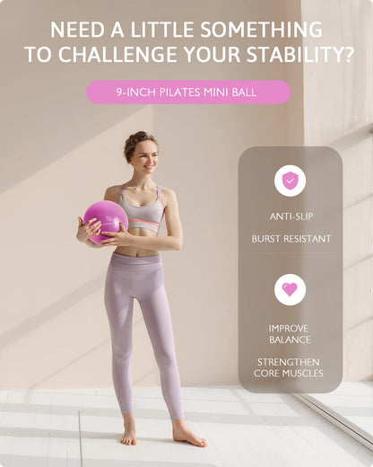 LIONSCOOL Pilates Ring Set 14" Magic Circle, 9" Mini Ball, Resistance Bands