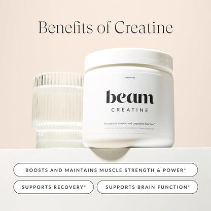 Beam Creatine Powder, Third Party Tested, Micronized Creatine Monohydrate Supplement, Creatine for Women and Men, Muscle Strength, Workout Recovery, Lean Muscle Growth, 30 Servings, Unflavored
