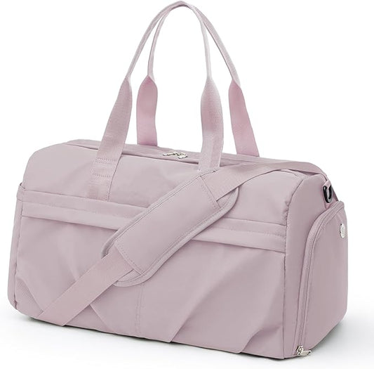 Gym Bag for Women Duffle Bag with Shoe Compartment Yoga Mat Bag Sports Workout Bag Weekend Overnight Bag, Light Pink