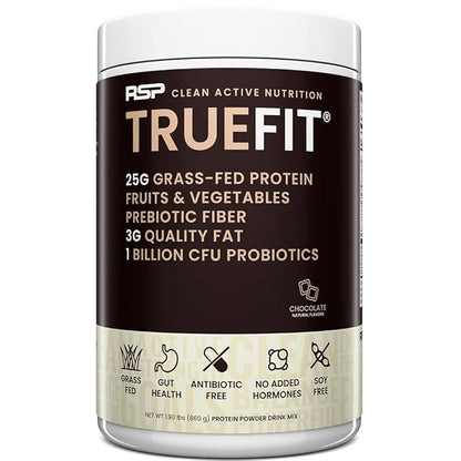 TrueFit Gut Healthy Protein Powder, Grass-Fed Whey Meal Replacement Shake with Prebiotics, Probiotics, & Organic Superfoods, Keto Friendly, Gluten Free