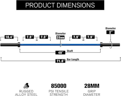 RITFIT Olympic Barbell 4ft/4.8ft/6ft - 2 Inch Weight Bar for Strength Training, Weightlifting, Squat, Deadlift, Bench Press, Curl, Overhead Press - 350lbs/500lbs Capacity