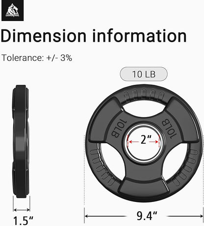 LIONSCOOL 2-Inch Rubber Olympic Grip Weight Plates for Strength Training, Weightlifting, Solid Cast Iron Plate for Barbell in Single/Pair/Set for Home & Gym (2.5-45LB), One Year Warranty