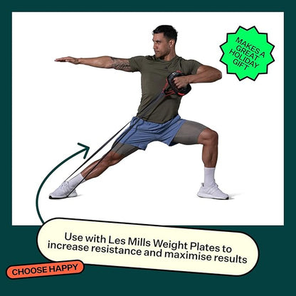 Les Mills™ SMARTBAND™ Workout Resistance Band with Handles, Home Gym Workout Equipment, Elastic Stretch