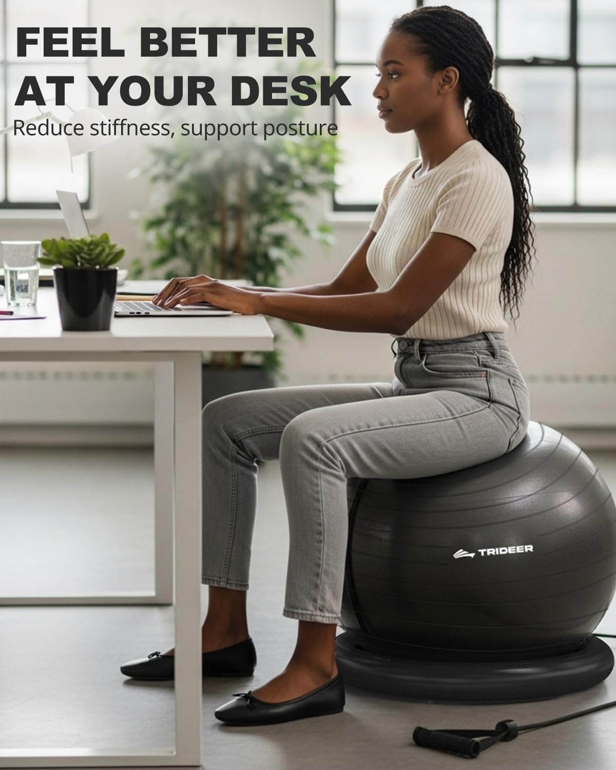 Trideer Exercise Ball Chair with Bands, Stability Ball for Office & Fitness