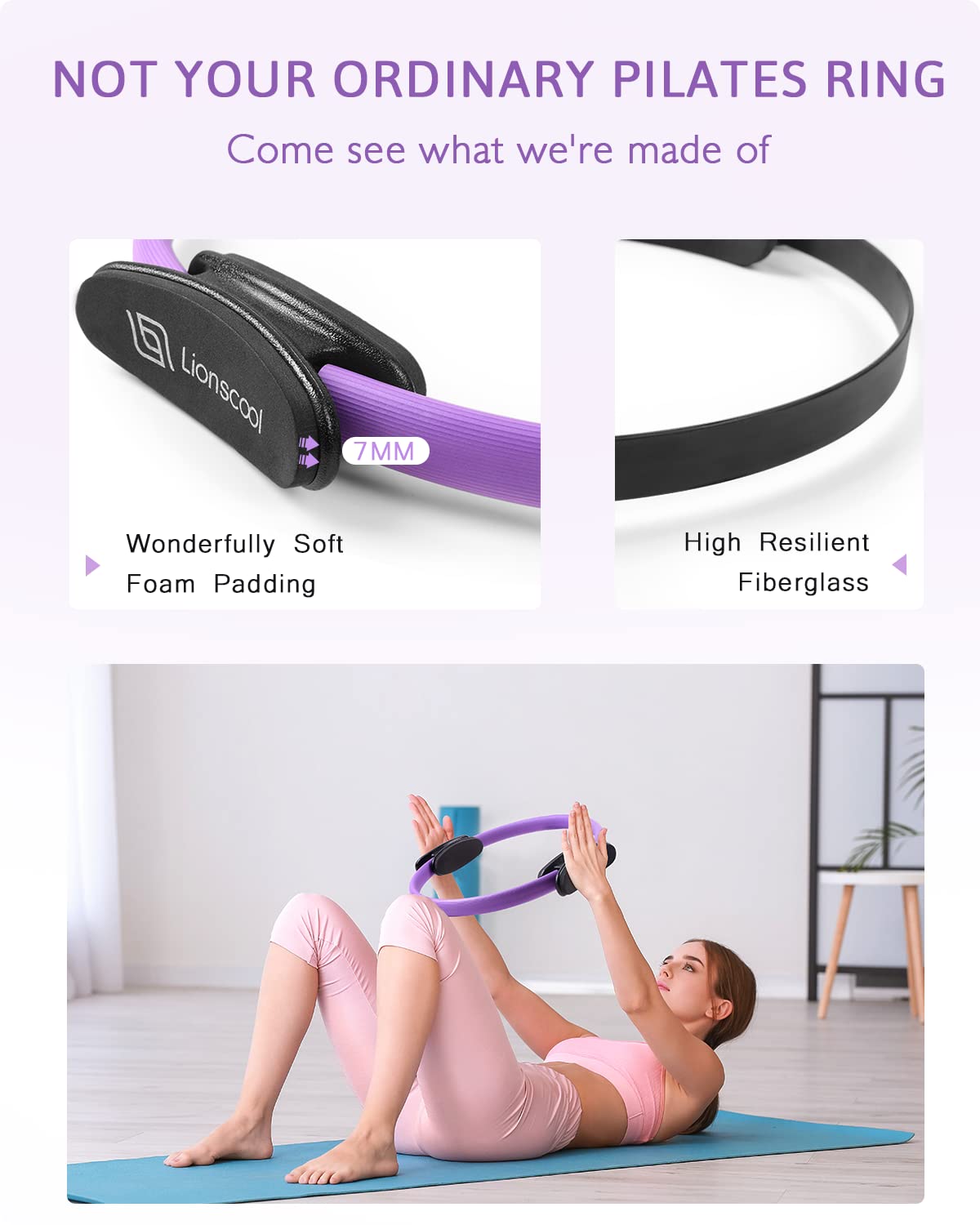 LIONSCOOL Pilates Ring Set 14" Magic Circle, 9" Mini Ball, Resistance Bands