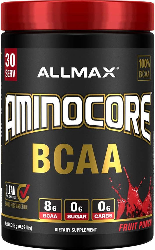 ALLMAX Nutrition AMINOCORE BCAA Powder, 8.18 Grams of Amino Acids, Intra and Post Workout Recovery Drink, Gluten Free, Fruit Punch, 315 g