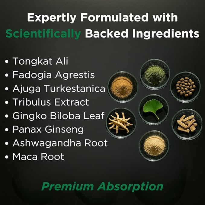 TESTPLUS+ 8-in-1 Testosterone Supplement for Men, 10X Strength Testosterone Booster, Libido Booster & Muscle Builder for Men, Tongkat Ali, Fadogia Agrestis, Turkestanica, Ashwagandha, Tribulus