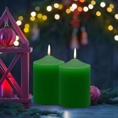 3x4 Inch Green Pillar Candles, 3 Packs Unscented Smokeless Pillar Candles for Christmas, St. Patrick's Day, Easter, Wedding, Party, Home and Dinner Table Decoration, 45 Hours Burn