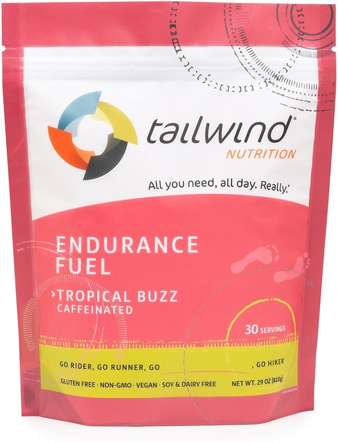 Tailwind Nutrition Endurance Fuel, Carbohydrate & Electrolyte Sports Drink Mix Powder, Gluten-Free, Vegan, Tropical Buzz, 30 Servings (Caffeinated)