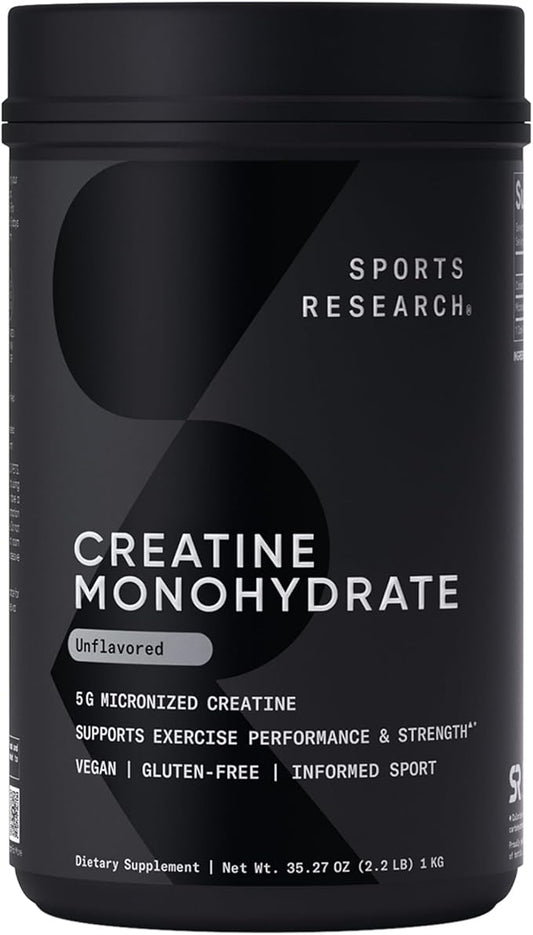 Sports Research Creatine Monohydrate - Gain Lean Muscle, Improve Performance and Strength and Support Workout Recovery - 5 g Micronized Creatine - 35.27 oz