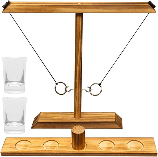 Premium Wooden Swing Ring Hook Game Set with Shot Glasses – Indoor/Outdoor Fun for Adults, Kids