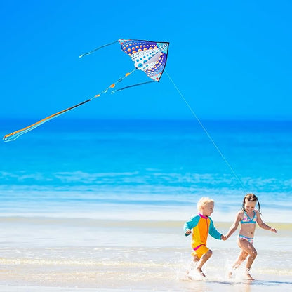 HONBO Large Delta Kite for Kids & Adults,Extremely Easy to Fly Kite for Beach Trip,String Line Included,with Colorful Tail,Perfect for Beginners