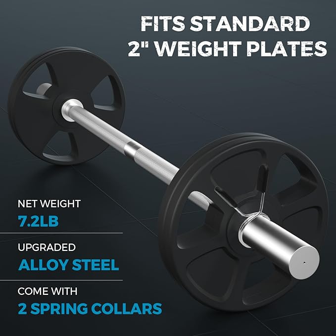 DASKING 4ft/4.9ft Barbell, 2-Inch Olympic Detachable Bar, Portable Strength Training Bar for Weightlifting, Squat, Bench Press, Home Gym, 450LBS, Includes Silent Collars