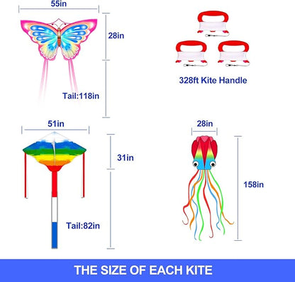 3Pack Large Kite Set - Easy to Fly for Kids Adults, Beach & Park & Outdoor Activities, Perfect for Easter and Festival