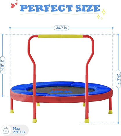 SPORTSOUL Mini Trampoline for Kids 3-6 with Super Safe Foam Handle Bar, 3ft Toddler Trampoline Indoor with No-Gap Cover for Indoor and Outdoor