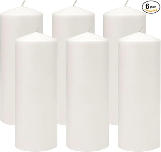 Stonebriar Unscented White Tall Pillar Candles, 80 Hour Burning Candle Pillars, Perfect for Decor, Weddings, Emergencies 3" X 8", 6 count