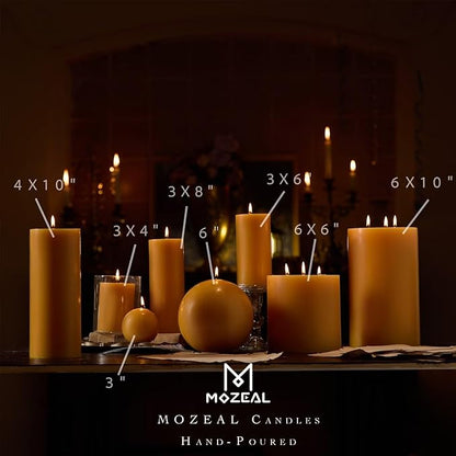 MOZEAL 3" x 4" Hand-Poured Unscented Candle, Dripless Pillar Candle Set of 3, Long Clean Burning, Approx 72 Hours Burn Time, Rustic Country Style, Wedding, Harvest Time, Home Decor, Spicy Mustard