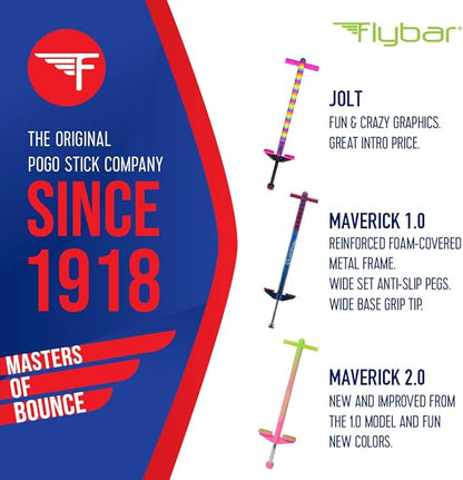 Flybar Maverick Foam Pogo Stick for Kids Age 5 and Up, 40 to 80 Pounds, Pogo Stick for Boys and Girls (Red/Blue)