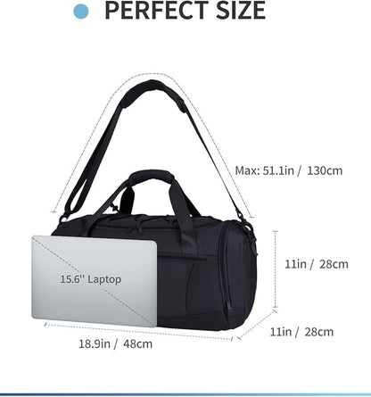 Sportsnew Gym Bag for Men Women with Shoe Compartment Wet Pocket,Yoga Bag with Yoga Mat Holder,Duffel Bag for Travel with Laptop Compartment,Weekender Overnight Carry On Bag(Black Patent Pending)