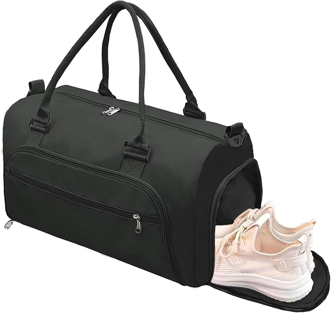 woogwin Gym Bag for Men & Women with Shoes & Wet Compartment Waterproof Duffle Bag for Travel Sports Workout Overnight Weekender(21",Black)
