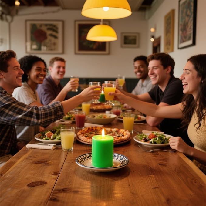 6 Packs 2.75x3.25 Inch Light Green Color Pillar Candles, Unscented Dripless Non-Toxic Smokeless Clean Long Lasting Cylinder Candles for St. Patrick's Day Home Dinner Table Power Outage Emergency