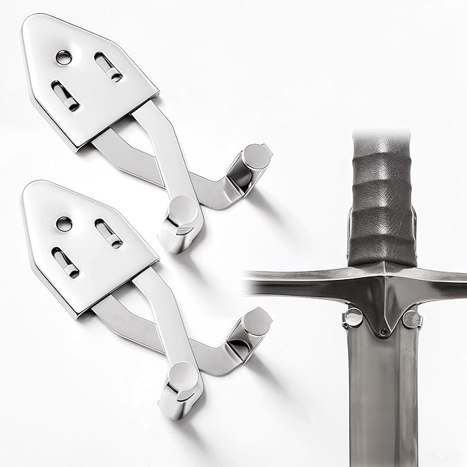 2/Set Vertical Sword Wall Mount Sword Hanger Adjustable Sword Mount Dagger Axe Blade Display (Silver 2pcs)