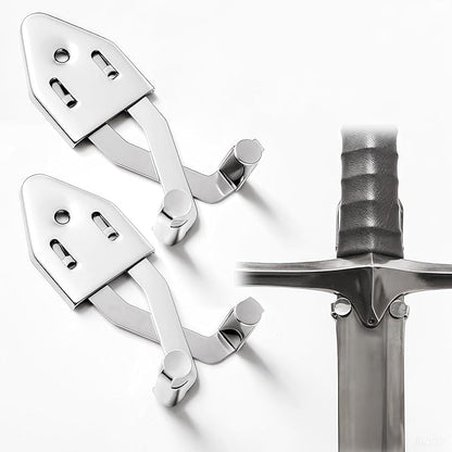 2/Set Vertical Sword Wall Mount Sword Hanger Adjustable Sword Mount Dagger Axe Blade Display (Silver 2pcs)