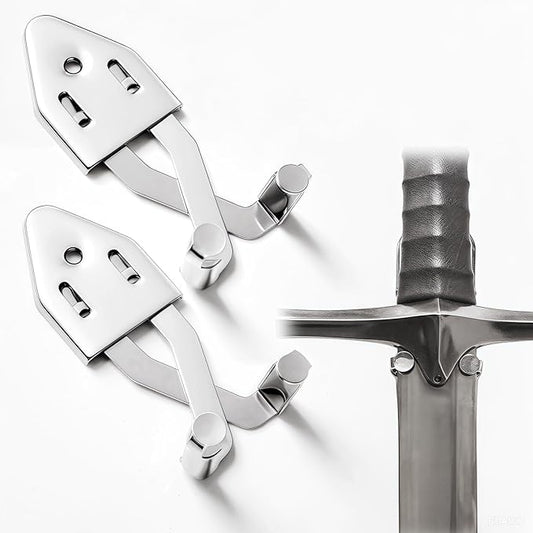 2/Set Vertical Sword Wall Mount Sword Hanger Adjustable Sword Mount Dagger Axe Blade Display (Silver 2pcs)