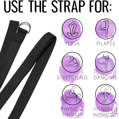 TECEUM Yoga Strap & Mat Strap – 2 IN 1 – Cotton – 6 ft 8 ft 10 ft (30+ colors) – Adjustable Non-Slip Belt for Yoga, Pilates, Stretching, Physical Therapy, Fitness & Home Workout – For Carrying Mats