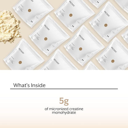 ProMix Nutrition Creatine Monohydrate Travel Packs, 5g of micronized Clean Creatine for Men and Women, Supports Muscle Growth & Recovery, Vegan - 30 Servings