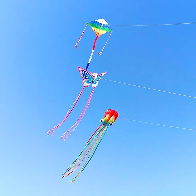3Pack Large Kite Set - Easy to Fly for Kids Adults, Beach & Park & Outdoor Activities, Perfect for Easter and Festival