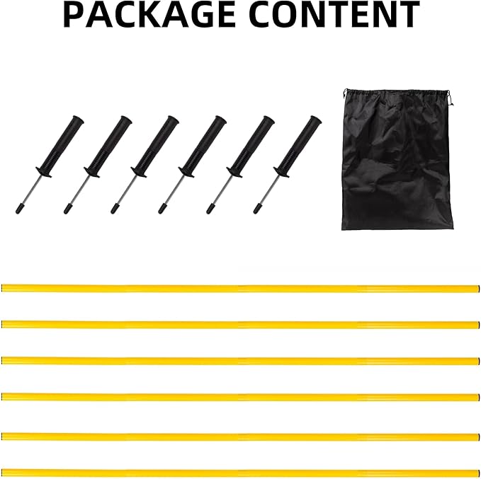 6 Pcs 5FT Agility Training Poles for Soccer,Basketball,Football,Dog,Horse Training-Adjustable Speed and Agility Training Equipment Sports Training Sticks with Ground Spring Nails and Storage Bag