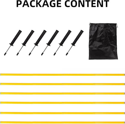 6 Pcs 5FT Agility Training Poles for Soccer,Basketball,Football,Dog,Horse Training-Adjustable Speed and Agility Training Equipment Sports Training Sticks with Ground Spring Nails and Storage Bag
