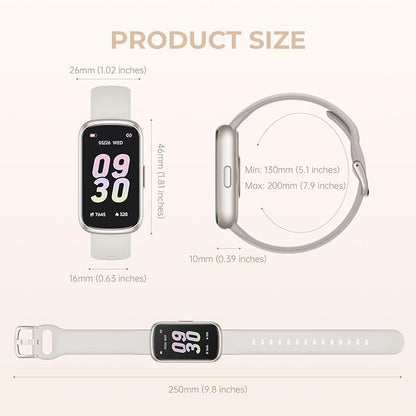 Health Fitness Tracker Smart Watch with 24/7 Heart Rate, Blood Oxygen, Sleep Tracker, Pedometer, 3 Colorful Bands & 3ATM Waterproof Activity Tracker with Step Calorie Counter, Starlight