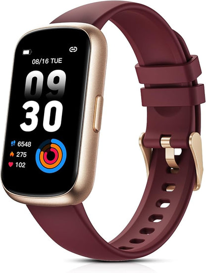 Fitness Tracker for Women Men, Smart Watch Band with 24/7 Heart Rate Blood Oxygen Sleep Monitor, Calories Step Tracker Pedometer 3ATM Waterproof Activity Tracker for Android iOS, Wine Red