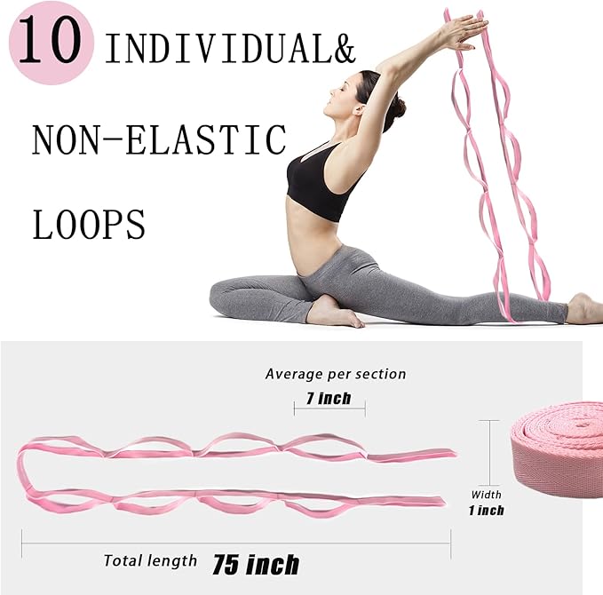 Stretching Strap Yoga Strap with Loops, Stretch Straps for Physical Therapy, Non-Elastic Exercise Strap for Pilates, Dance and Gymnastics with Workout Guide