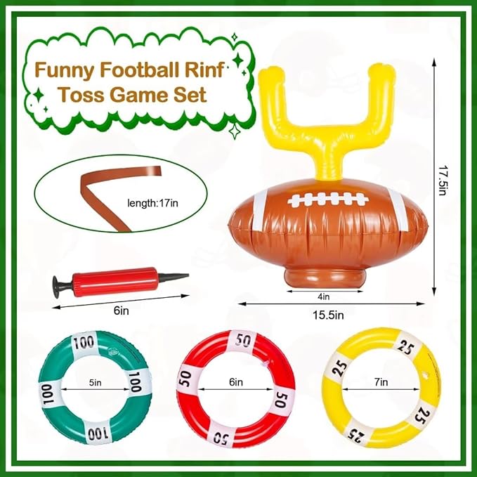 2 Set Inflatable Football Post Ring Toss, Goal Post Ring Game, Football Goal Post for Kids, Family, Birthday Games Indoor and Outdoor Party Supplies (2 Toss Post Hats 6 Rings 1 Pump)