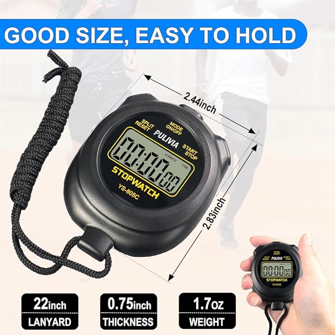 Stopwatch Timer with Countdown, Simple Operation Digital Stop Watch for Sports, Countdown-Alarm Button-Sound, AAA Battery Included (Black)