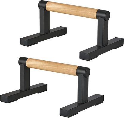 1 Pair Wooden Parallettes Push Up Bars for Men, Strength Training Pushup Stands Handles for Home Calisthenics, Fitness, Floor Workouts Solid Wood with White Metal Bracket - Support 500 lbs