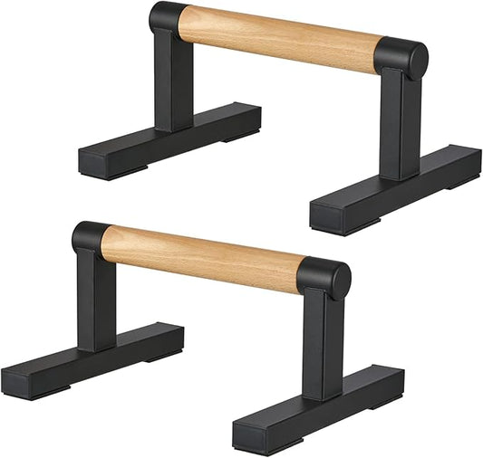 1 Pair Wooden Parallettes Push Up Bars for Men, Strength Training Pushup Stands Handles for Home Calisthenics, Fitness, Floor Workouts Solid Wood with White Metal Bracket - Support 500 lbs