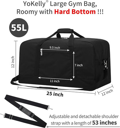 55L Large Duffle Bag for Men Travel - 25 inch Weekender Duffel Bag with Hard Bottom - Black