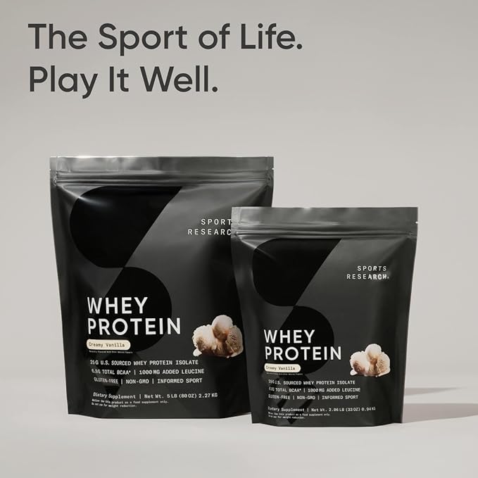 Sports Research Whey Protein - Sports Nutrition Whey Isolate Protein Powder for Lean Muscle Building & Workout Recovery - 5 lb Bag Bulk Protein Powder - Creamy Vanilla, 63 Servings