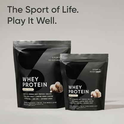 Sports Research Whey Protein - Sports Nutrition Whey Isolate Protein Powder for Lean Muscle Building & Workout Recovery - 5 lb Bag Bulk Protein Powder - Creamy Vanilla, 63 Servings