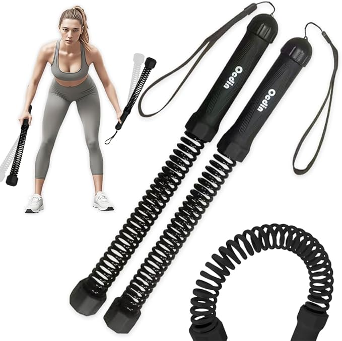 Ocdin Portable Ropeless Battle Ropes for Home Gym, 2 Sticks Cordless Training Rope for Low-Impact Cardio Training