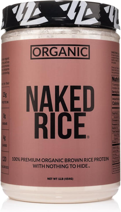 Naked Rice 1Lb - Organic Brown Rice Protein Powder - Vegan Protein Powder, GMO Free, Gluten Free & Soy Free. Plant-Based Protein, No Artificial Ingredients - 15 Servings