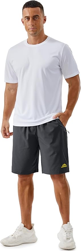 TACVASEN Men's Running Athletic Shorts 9" Quick Dry Workout Gym Shorts Lightweight Summer Shorts 3 Zipper Pockets