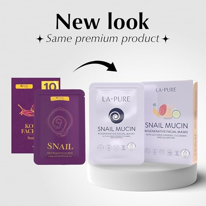 Snail Mucin Mask ??10ct Korean Sheet Mask Pack for Signs of Aging, Aid Skin Repair & Hydration ??Pure Snail Mask for Face with Collagen & Hyaluronic Acid ??Cruelty-Free Hydrating Sheet Mask