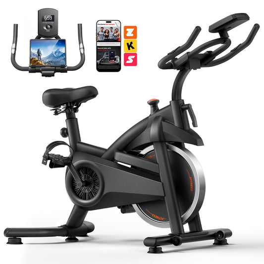 Exercise Bike,Brake Pad Stationary Bike for Home with 0-100 Resistance & App, Silent Belt Drive
