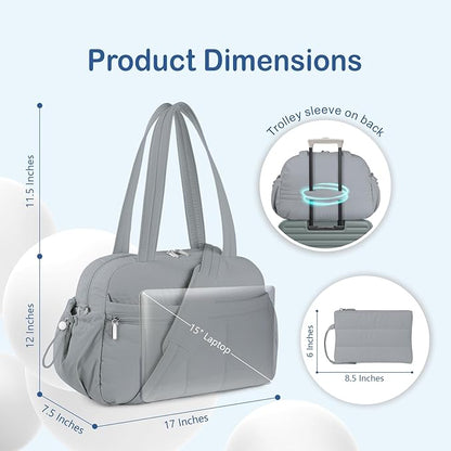 TOPDesign Travel Duffel Bag for Women, Puffer Gym Bag Sports Tote with Wet Pocket, Carry On Weekender with Luggage Sleeve (Light Grey)