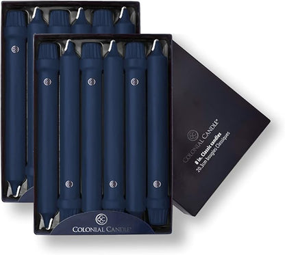 Colonial Candle Unscented Taper Candle, Classic Collection, Indigo, 8 In, Pack of 12 - Up to 6 Hours Burn